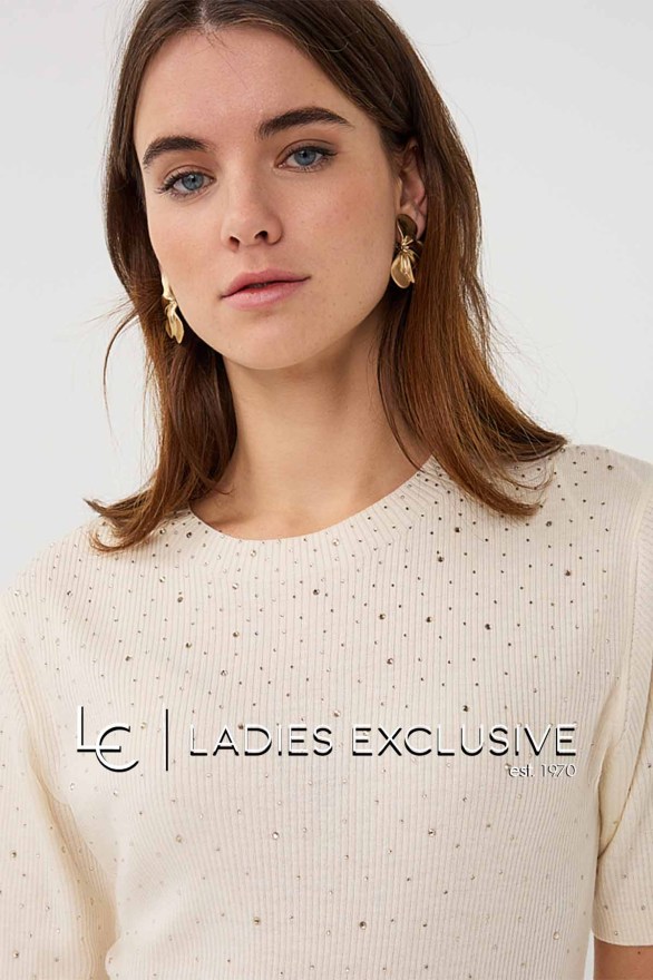 ESQUALO Μπλούζα ριμπ με στρας κοντομάνικη