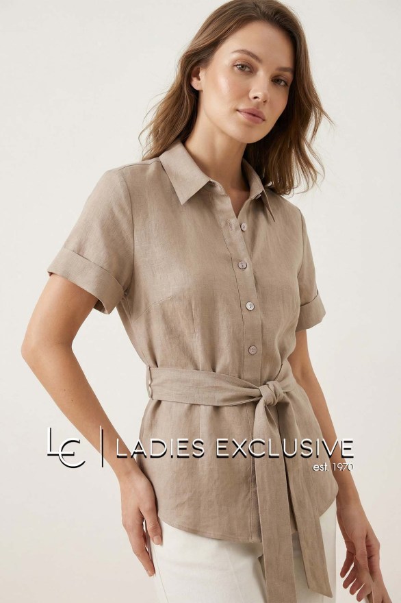 BELLA P. Πουκάμισο κοντομάνικο λινό