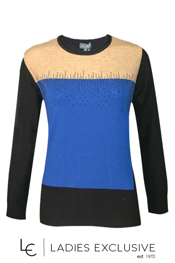 NICOLA Μπλούζα τρίχρωμη με στρας