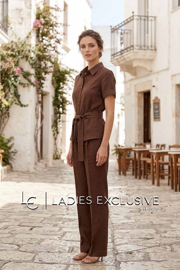 BELLA P. Παντελόνι λινό με λάστιχο