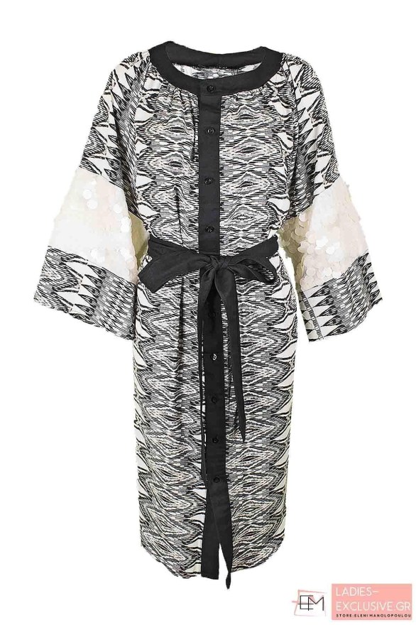 SEVA Φόρεμα κιμονό ασπρόμαυρο