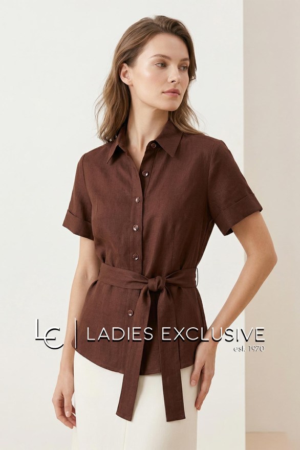 BELLA P. Πουκάμισο κοντομάνικο λινό