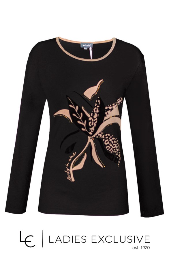 NICOLA Μπλούζα με στάμπα βελουτέ λουλούδι