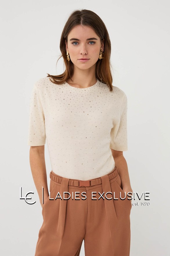 ESQUALO Μπλούζα ριμπ με στρας κοντομάνικη