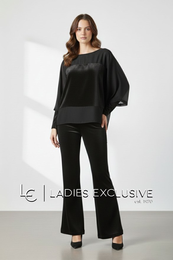 BELLA P. Μπλούζα βελούδινη με διαφάνειες